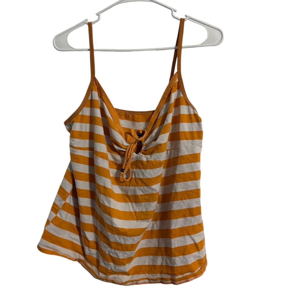 Orange White Spaghetti Straps Tank Top Front Tie Beaded